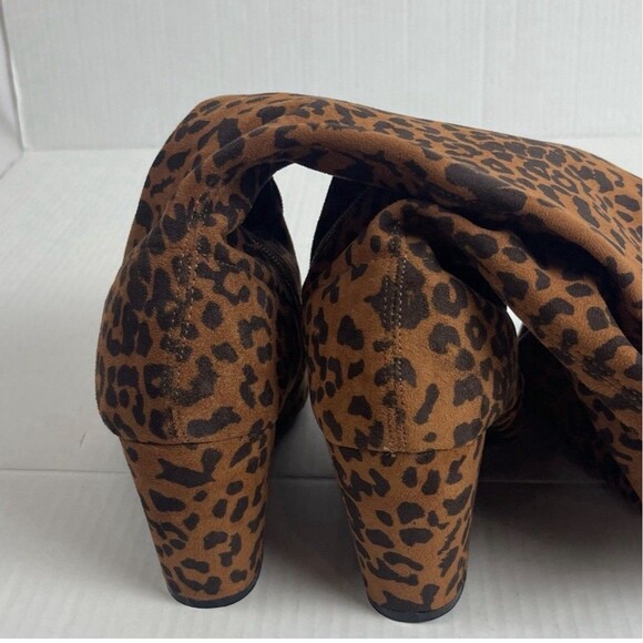 Torrid 10WW Leopard Boots Over The Knee OTK Block Heel Mob Wife Indie Sleaze - Picture 3 of 10